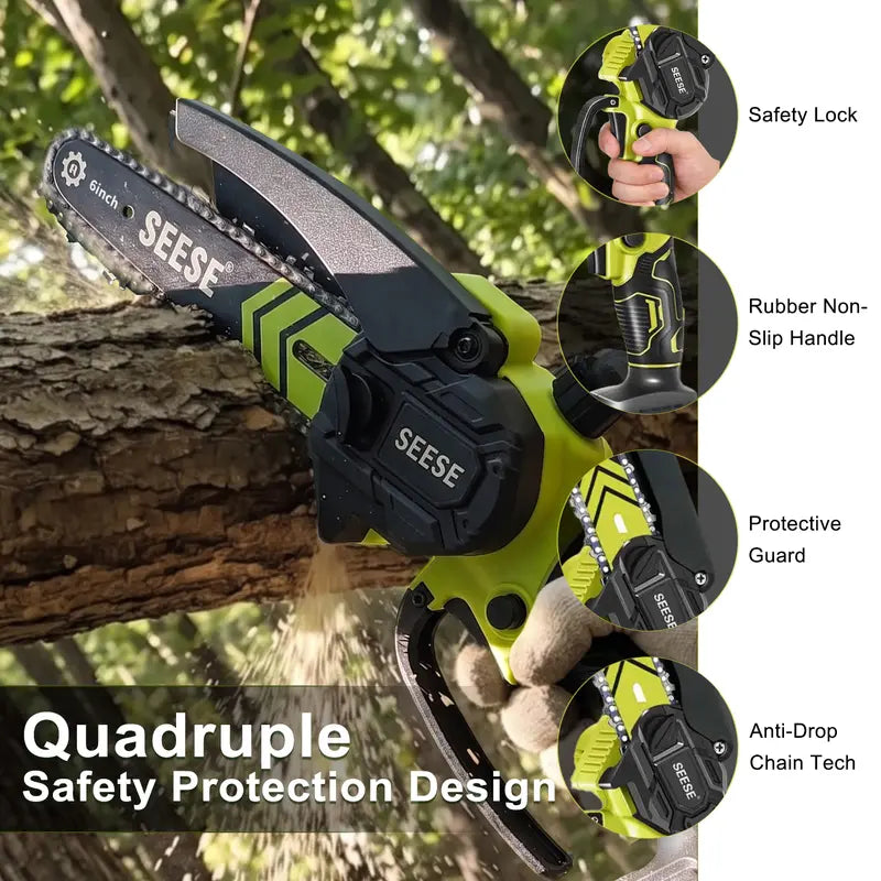6 Inch Brushless Mini Cordless Electric Chainsaw for Gardening & Wood Cutting