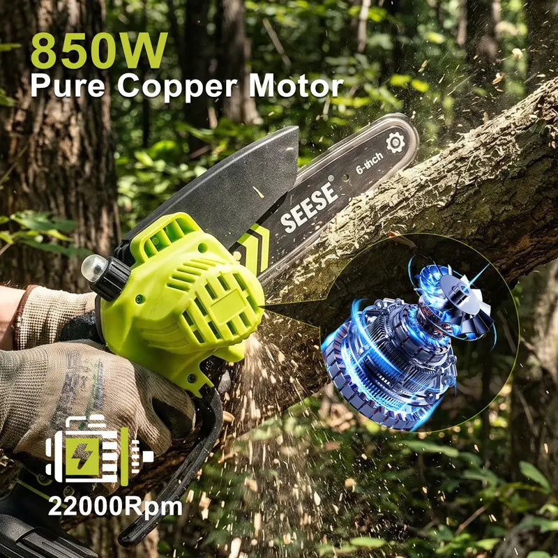 6 Inch Brushless Mini Cordless Electric Chainsaw for Gardening & Wood Cutting