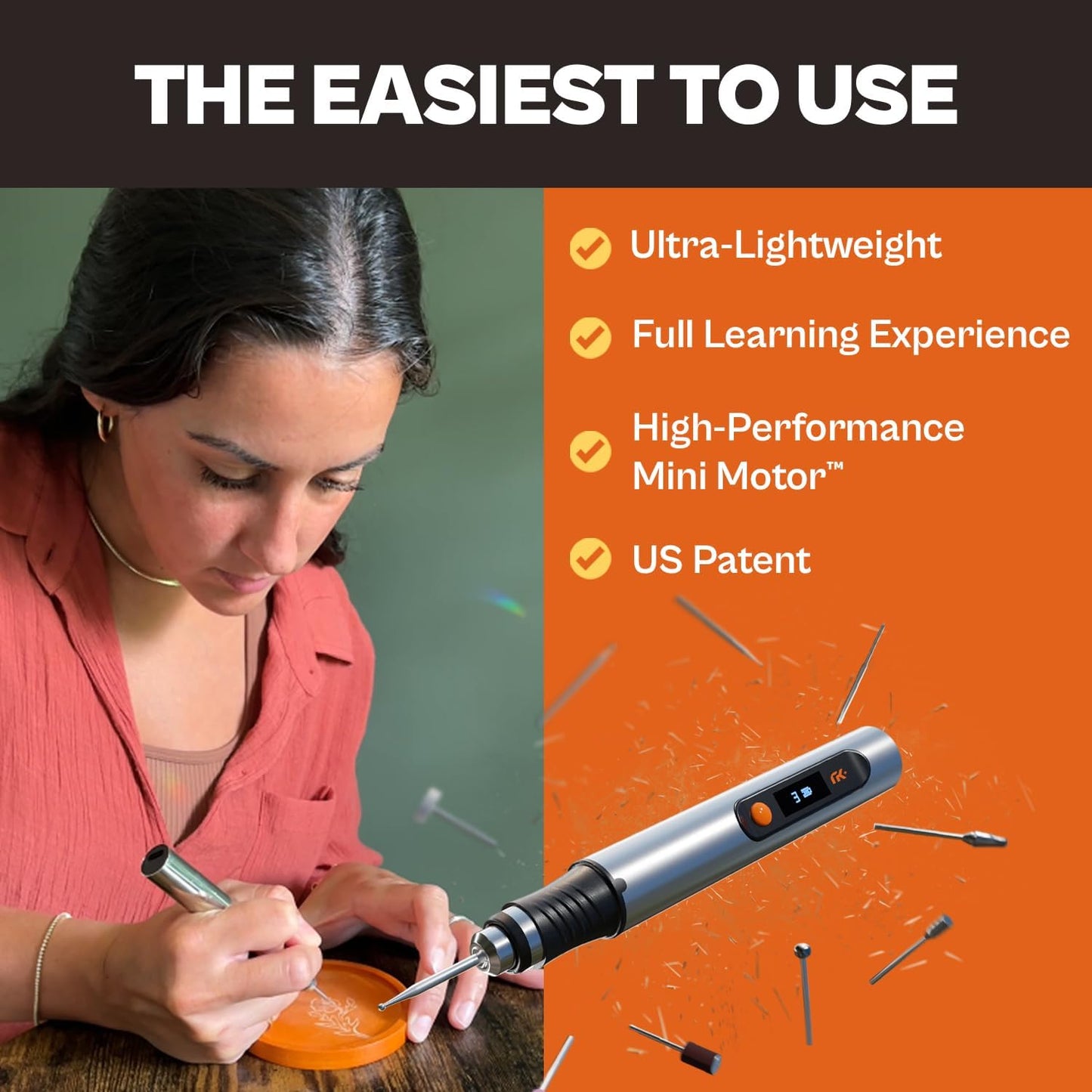 Customizer Engraving Pen :  Beginner Friendly - Rechargeable - Free 30 Bits & Mastery Guide
