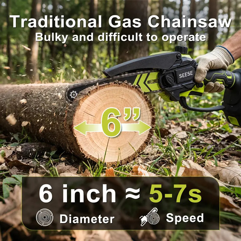 6 Inch Brushless Mini Cordless Electric Chainsaw for Gardening & Wood Cutting
